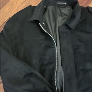 Zara Black Suede Bomber Jacket with Silver Zip
